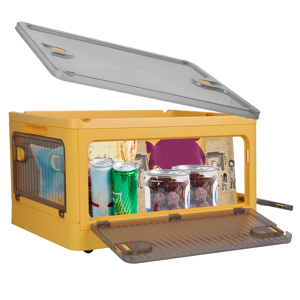 1Pc 70QT 66L Foldable Storage Bins With Lid 4 Doors Collapsible