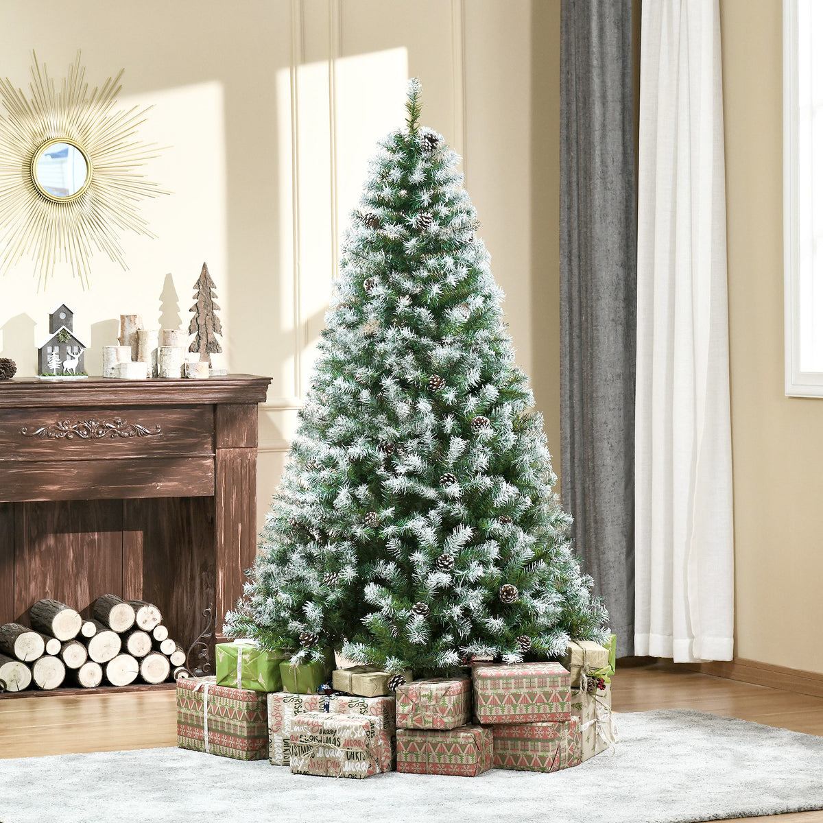 6ft Unlit Snow-dusted Full Fir Artificial Christmas Tree With Realistic