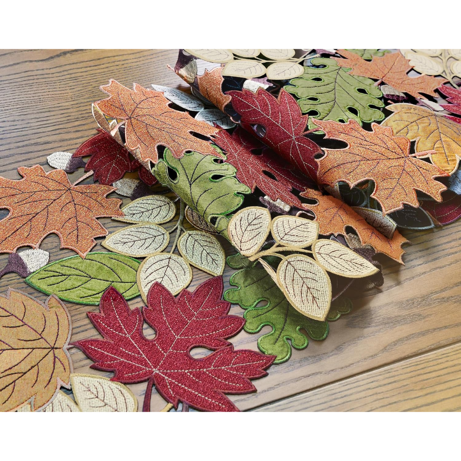 Fall Table Runner 72inches Long, Harvest Embroidered Thanksgiving