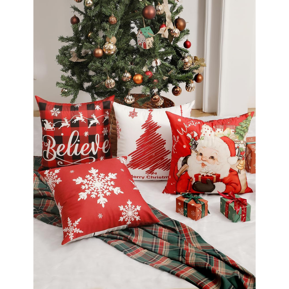 Christmas Pillow Covers 18x18 4Pcs Double Sided Winter Home Decor Soft