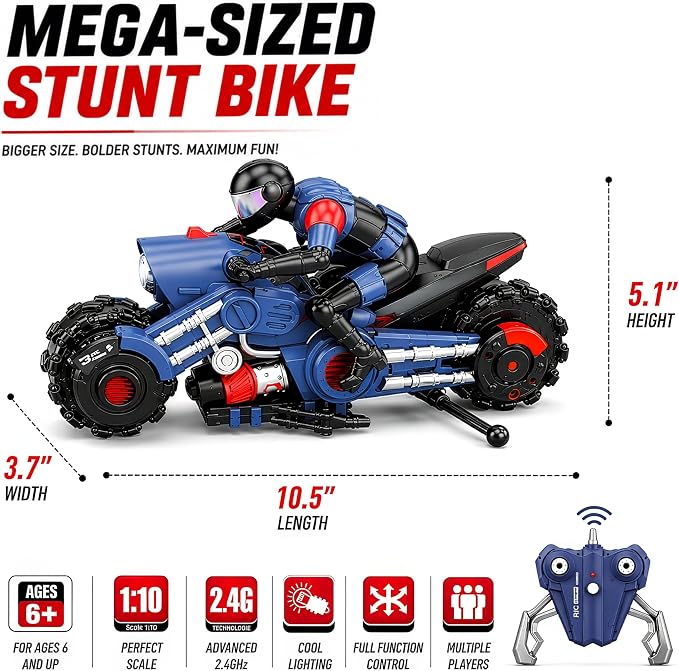 Scale RC Stunt Drift Motorcycle With 2.4GHz Remote Control, Spinning