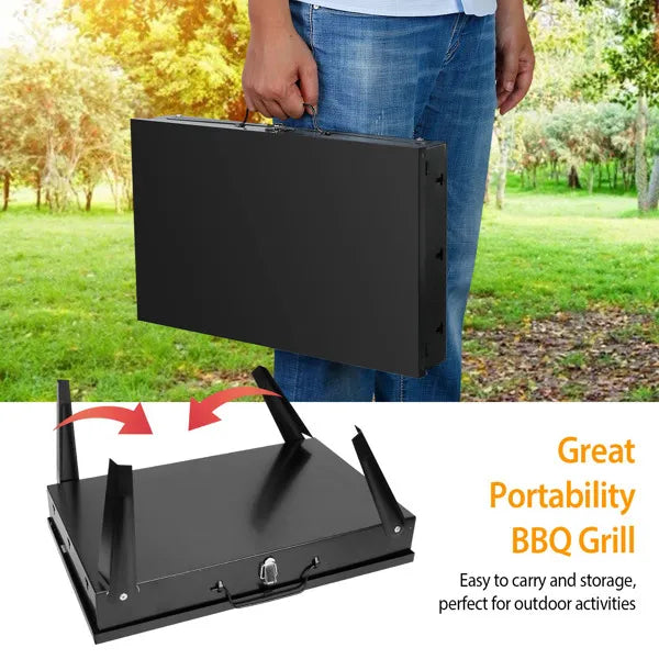 16.7x10x17.7in Portable Charcoal Grill Foldable BBQ Suitcase Grill