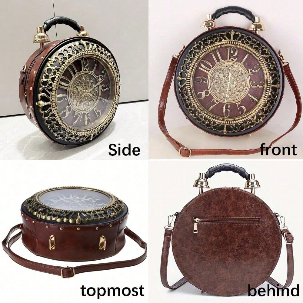 Retro Clock Shaped Crossbody Purse Handbags Women Shoulder Bag Vintage