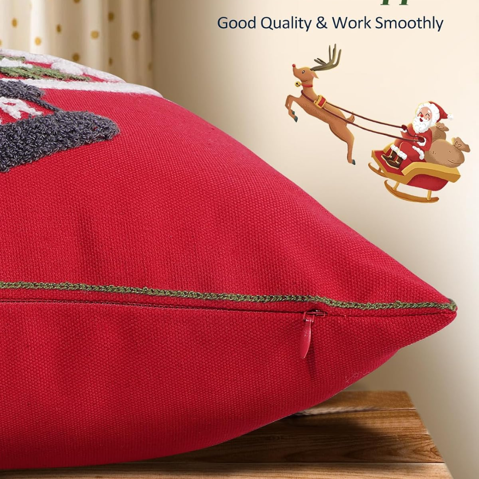 Christmas Embroidered Pillow Cover 18x18 Inch, Red Globe