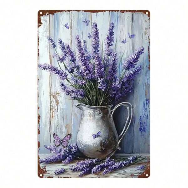 Vintage Lavender Butterfly 2D Metal Wall Art, French Country Farmhouse