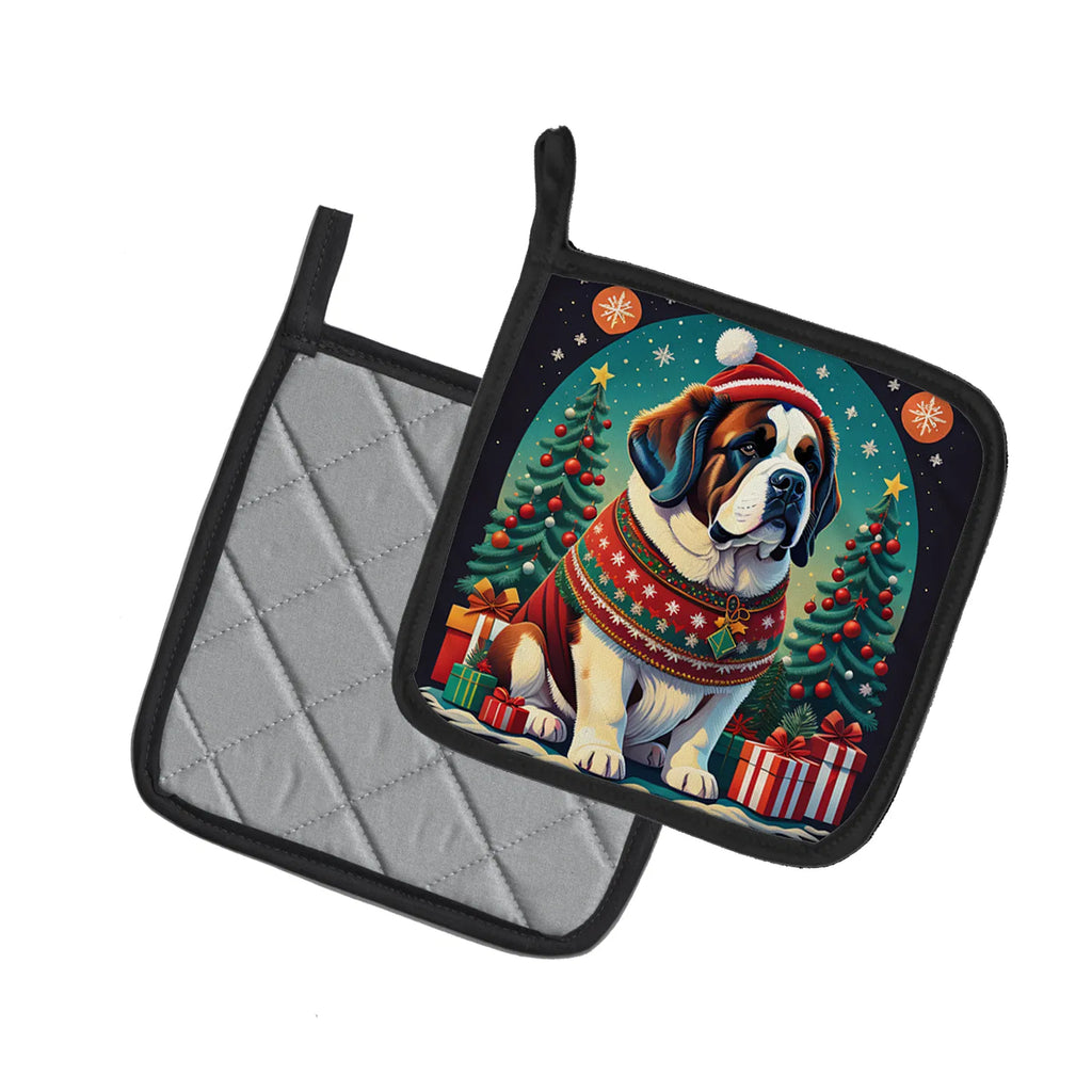 Saint Bernard Christmas Pair Of Pot Holders Kitchen Heat Resistant Pot