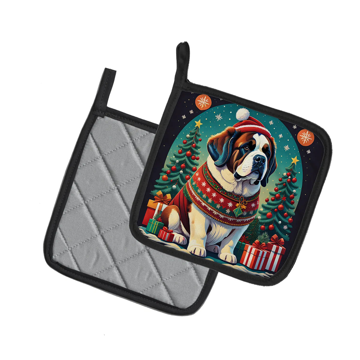 Saint Bernard Christmas Pair Of Pot Holders Kitchen Heat Resistant Pot