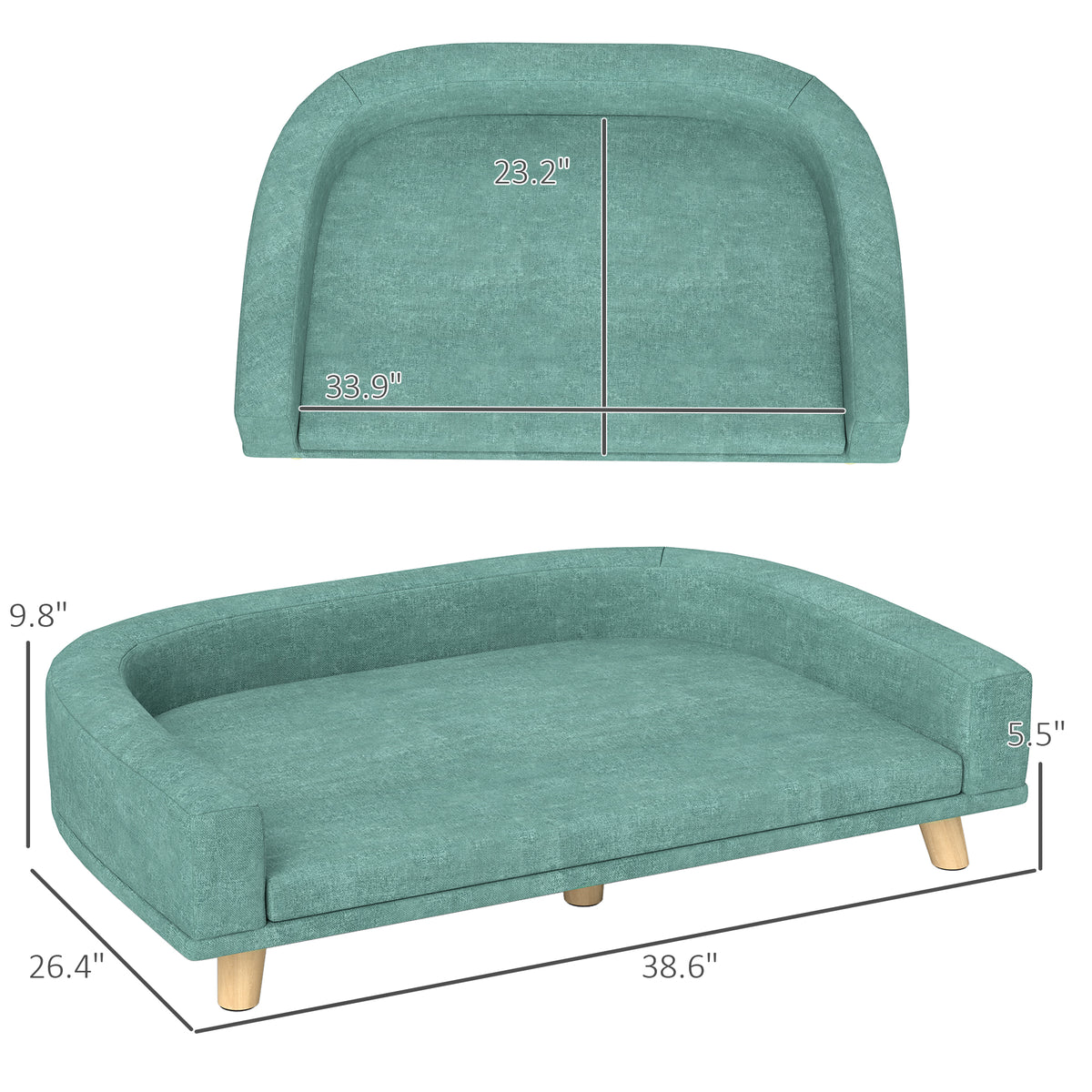 Dog Sofa Couch Bed With Washable Cushion For Large Dogs, Cats, Green