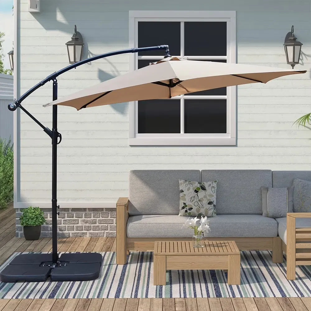 10ft Outdoor Hanging Offset Cantilever Umbrella With Crank - Tan