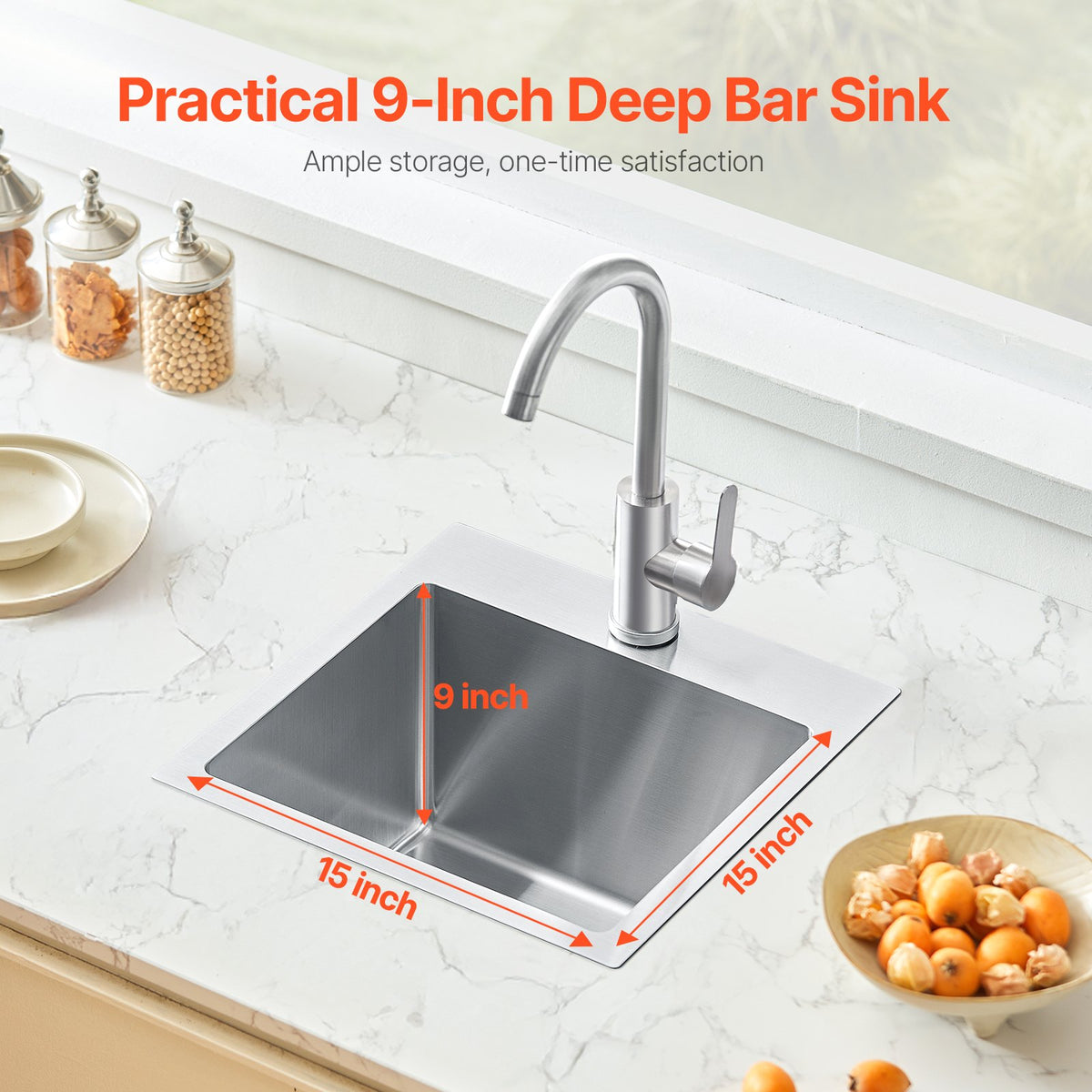 15' Kitchen Sink Top Mount Single Bowl Drop-in Basin Stainless Steel Bar