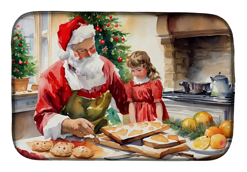 Cookies With Santa Claus Dish Drying Mat Absorbent Dish Drying Mat Pad