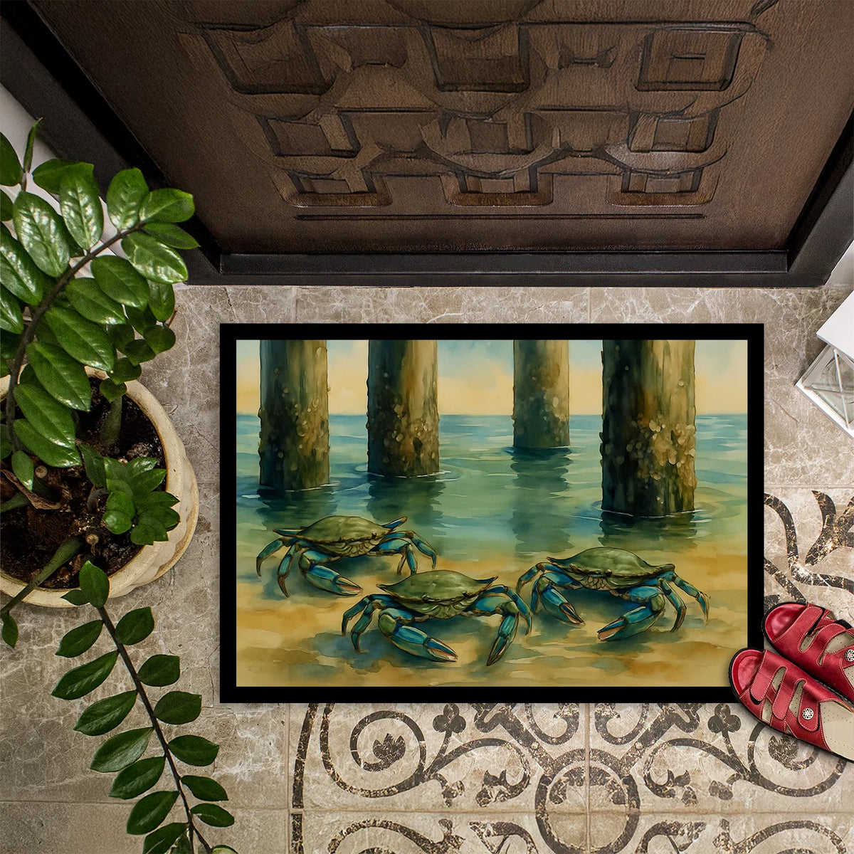 Crabs Under The Pier Doormat Front Door Mat Indoor Outdoor Rugs