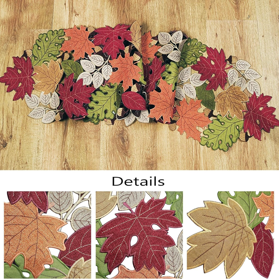 Fall Table Runner 72inches Long, Harvest Embroidered Thanksgiving