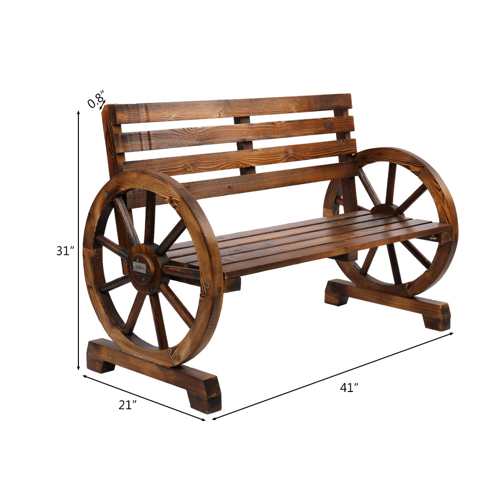 41.5-inch Carbonized Cedar With Wooden Wheel Bench