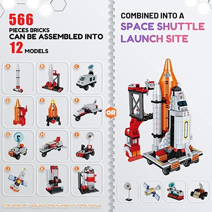 12-in-1 STEM Space Exploration Shuttle Building Kit With Transport