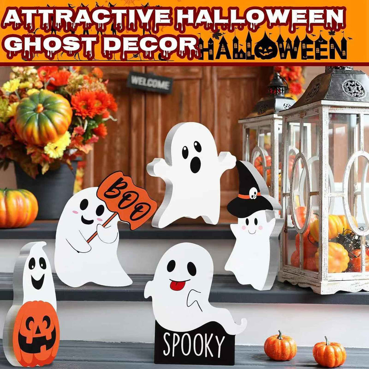 5pcs Cute Ghost Table Sign Festival Decoration PVC Spooky Desk