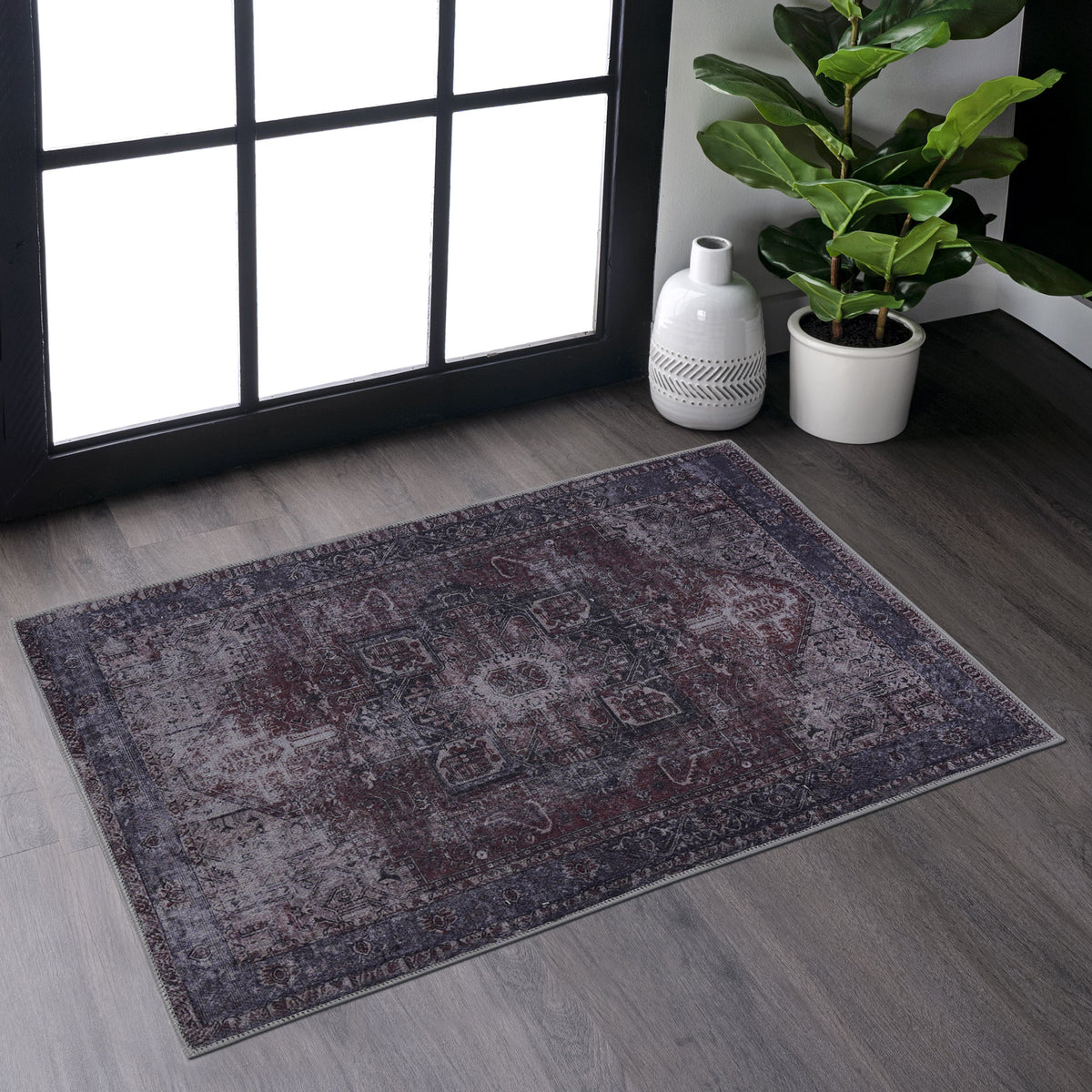 Maval Burgundy Washable Rug 2' X 3' Doormat Rug Burgundy, 2' X 3'