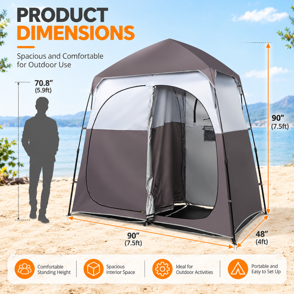 2-Person Up Changing Tent, Dark Brown Portable Outdoor Shower Tent
