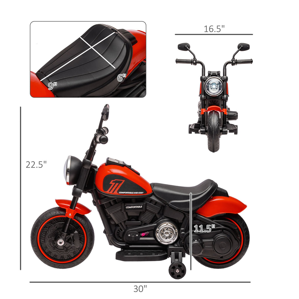 6V Kids Motorcycle W/ Training Wheels, Single-button Start, Blue