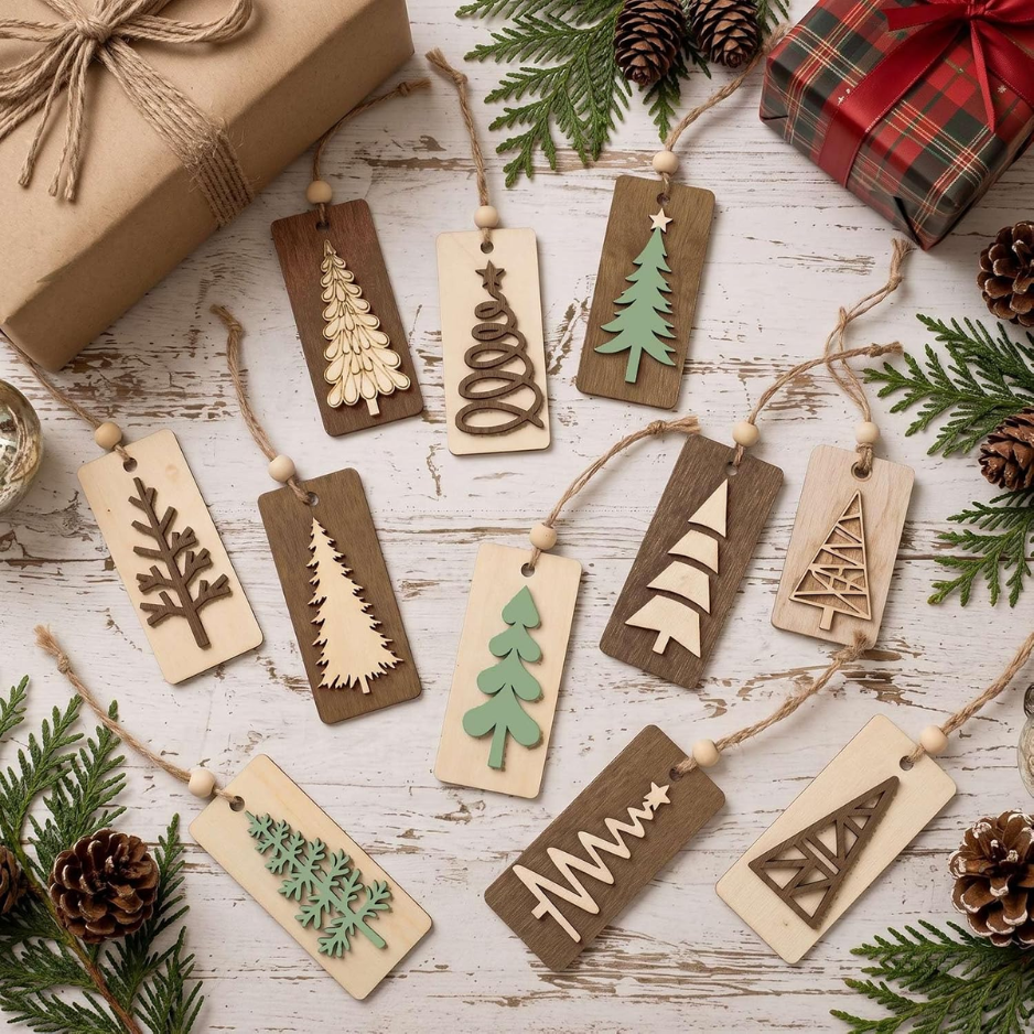 4Pcs Rustic Christmas Wooden Ornaments For Tree Decor