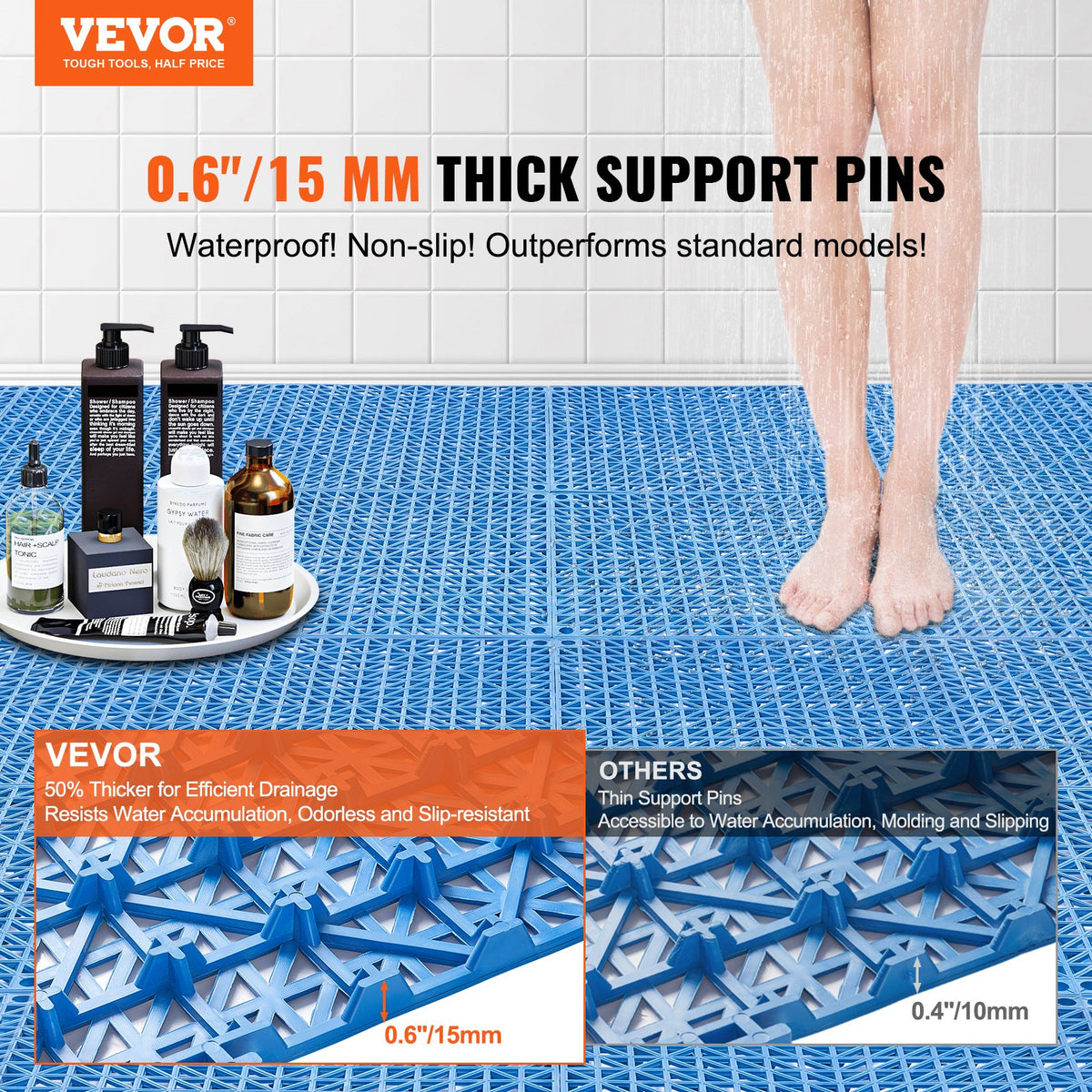 Vevor Interlocking Tile 55PCS Blue, Drainage Tiles Splicing, PVC