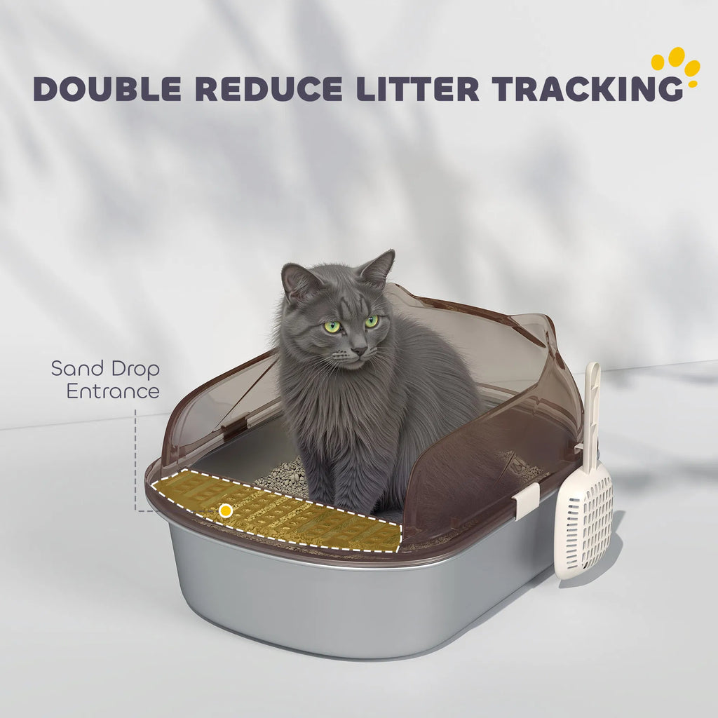 Stainless Steel Cat Litter Box With High Sided Enclosure, Steps & Scoop