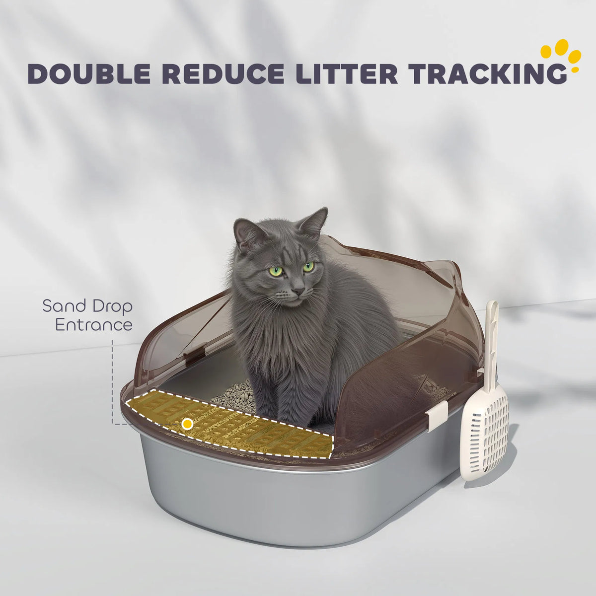 Stainless Steel Cat Litter Box With High Sided Enclosure, Steps & Scoop