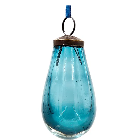 2 X 2 X 3.7 Luster Tear Drop Ornament, Glass Decorative Hanging