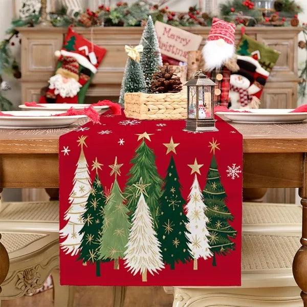 Christmas Table Runner 13x72 Inch, Xmas Trees Snowflakes Holiday