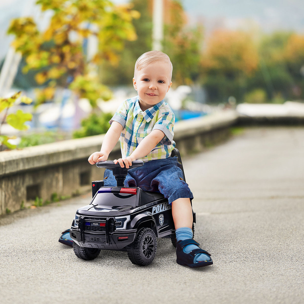 Kids Push Ride On Car With Working PA System And Horn, Police Truck