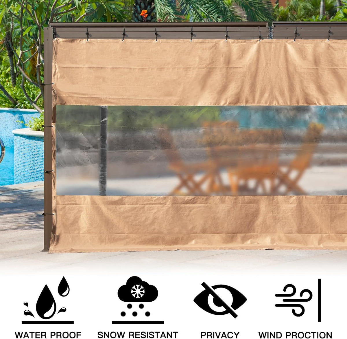 Heavy Duty Outdoor Clear Panel Curtain, 18 Oz Waterproof PVC Polyester