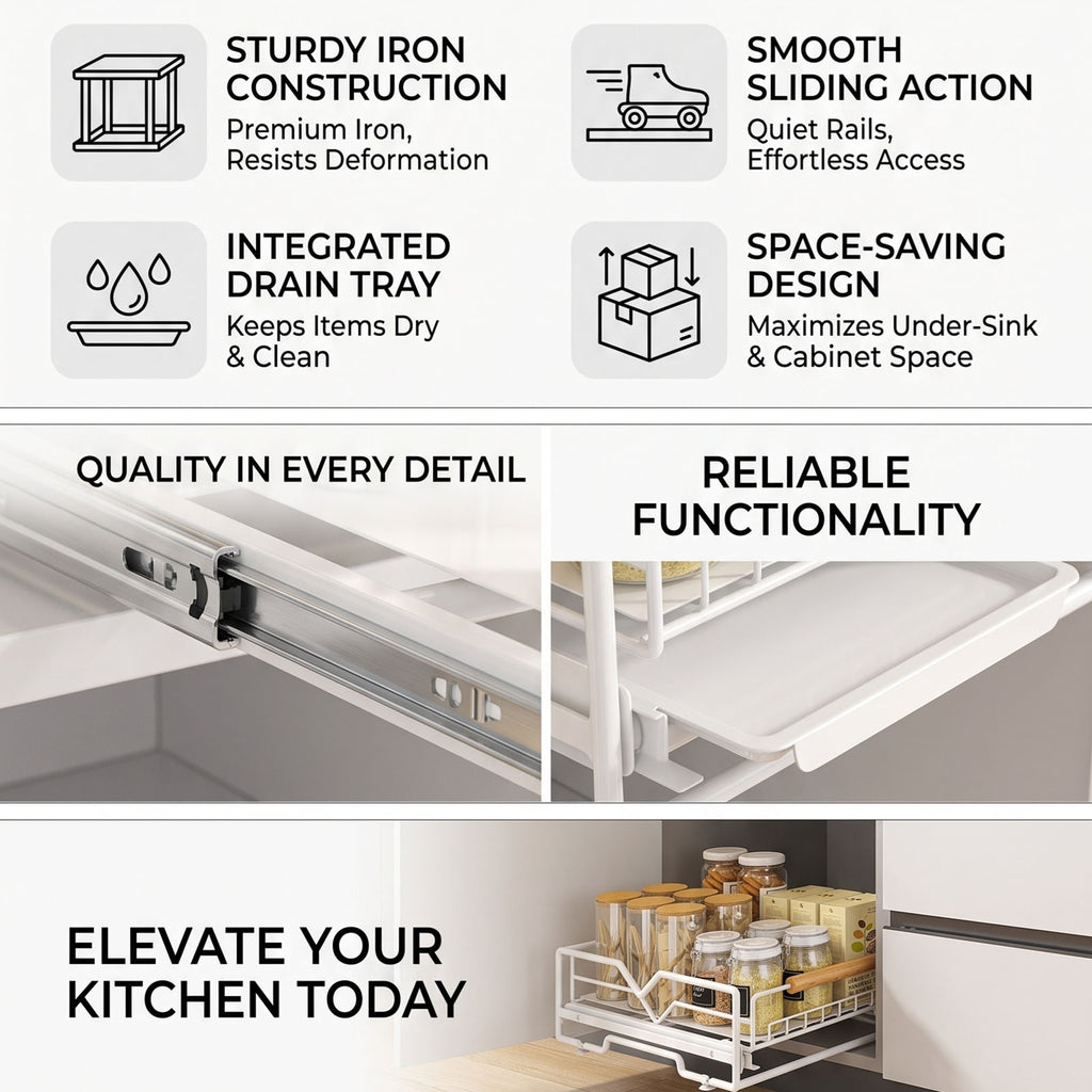 Pull Out Cabinet Organizer Iron Slide Out Storage Drawer Under Sink