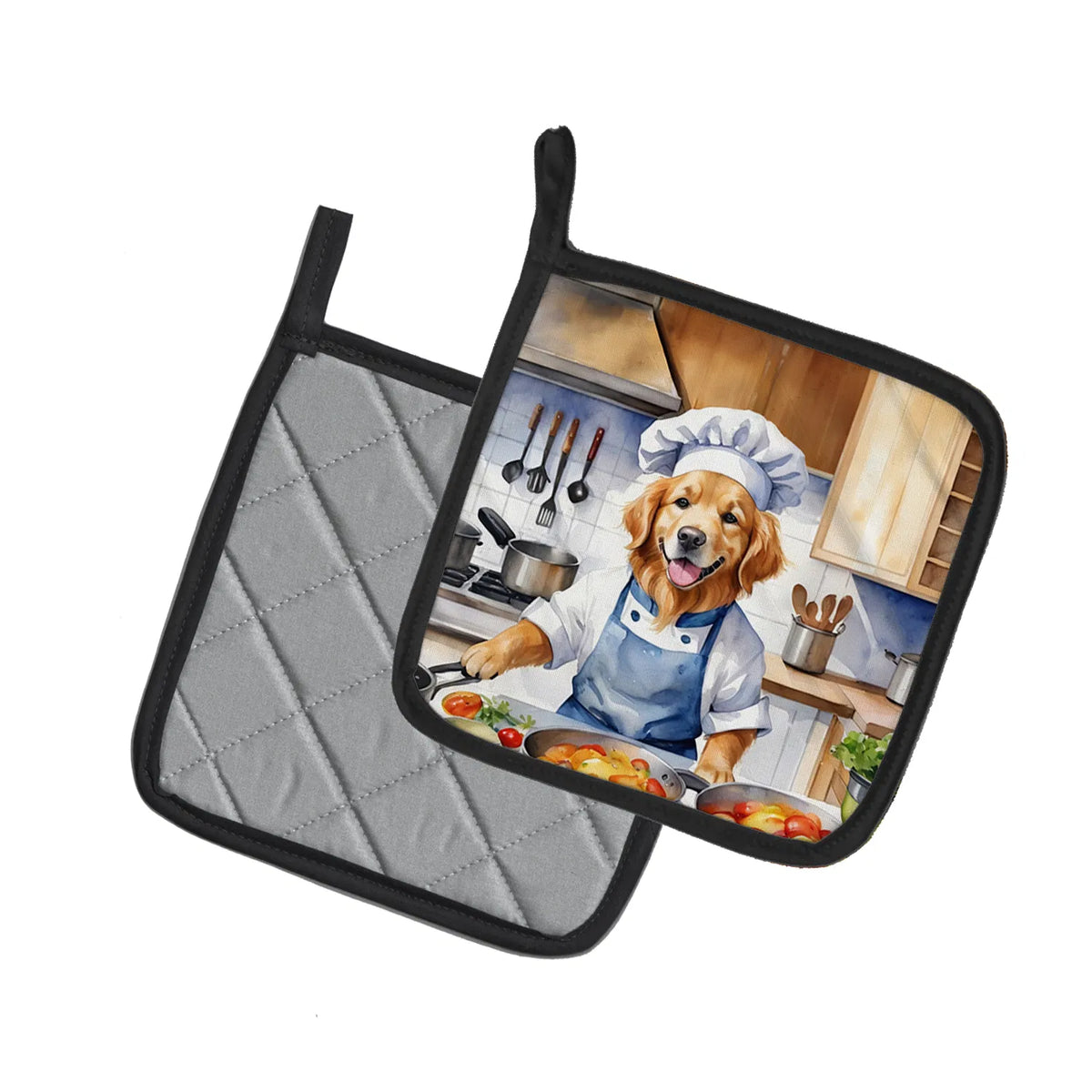 Golden Retriever The Chef Pair Of Pot Holders Kitchen Heat Resistant