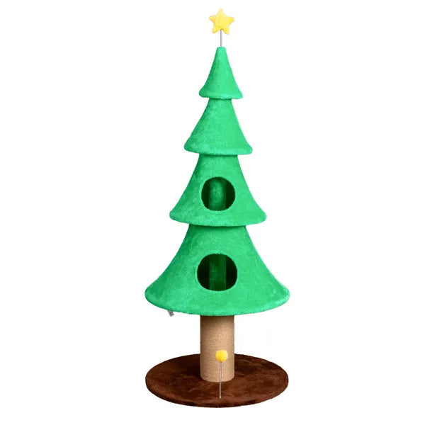 59in Large Tall Christmas Tree Cat Tower With 2 Cat Condos & Scratching