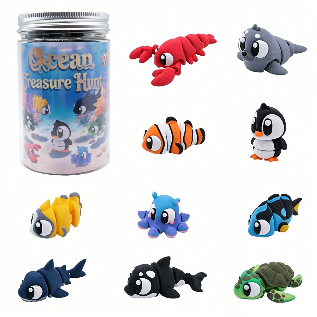 10PCS 3D Printed Ocean Animal Figurine Set, Mini Sea Creature