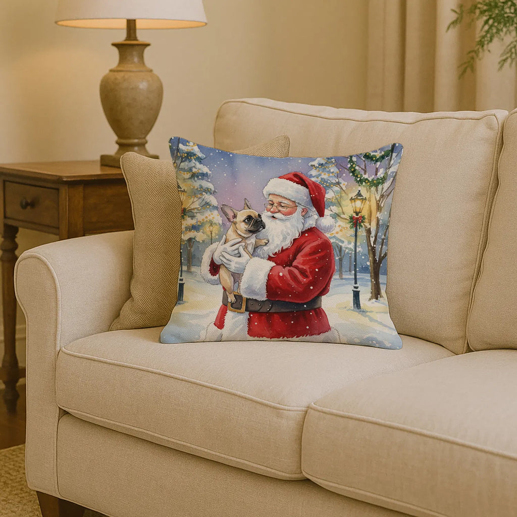 French Bulldog With Santa Claus Throw Pillow Decorative Indoor Outdoor