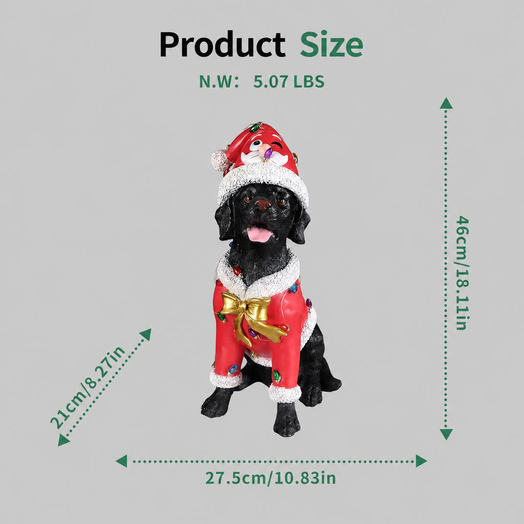 Christmas Black Labrador Retriever Statue, Holiday Dog Figurine