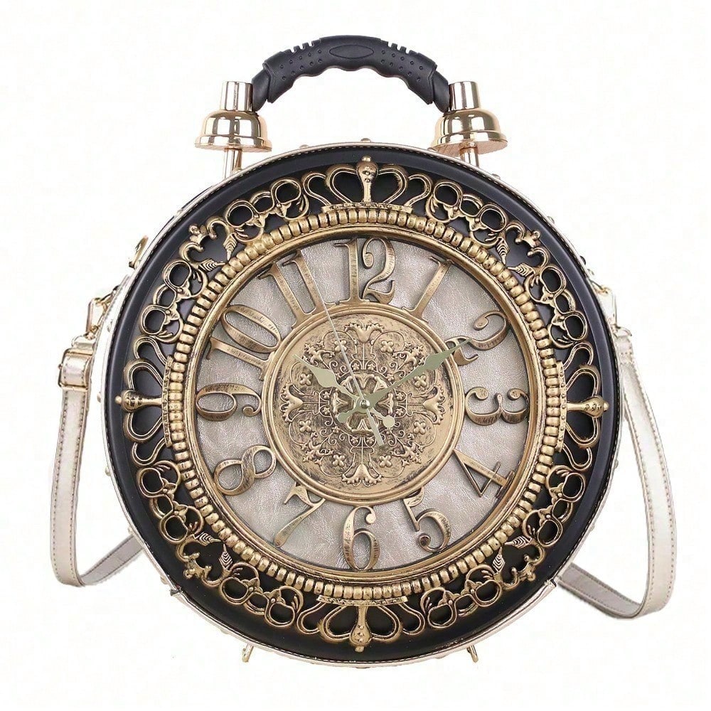 Retro Clock Shaped Crossbody Purse Handbags Women Shoulder Bag Vintage