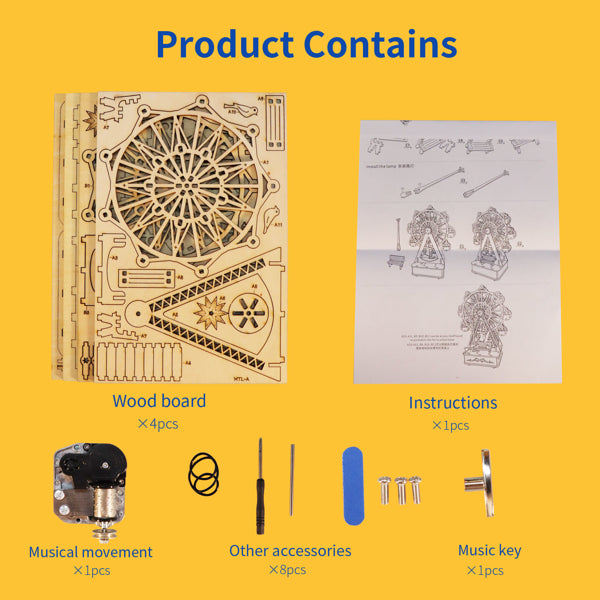 3D Wooden Puzzles Music Box Ferris Wheel DIY Crafts Handmade Model Kits