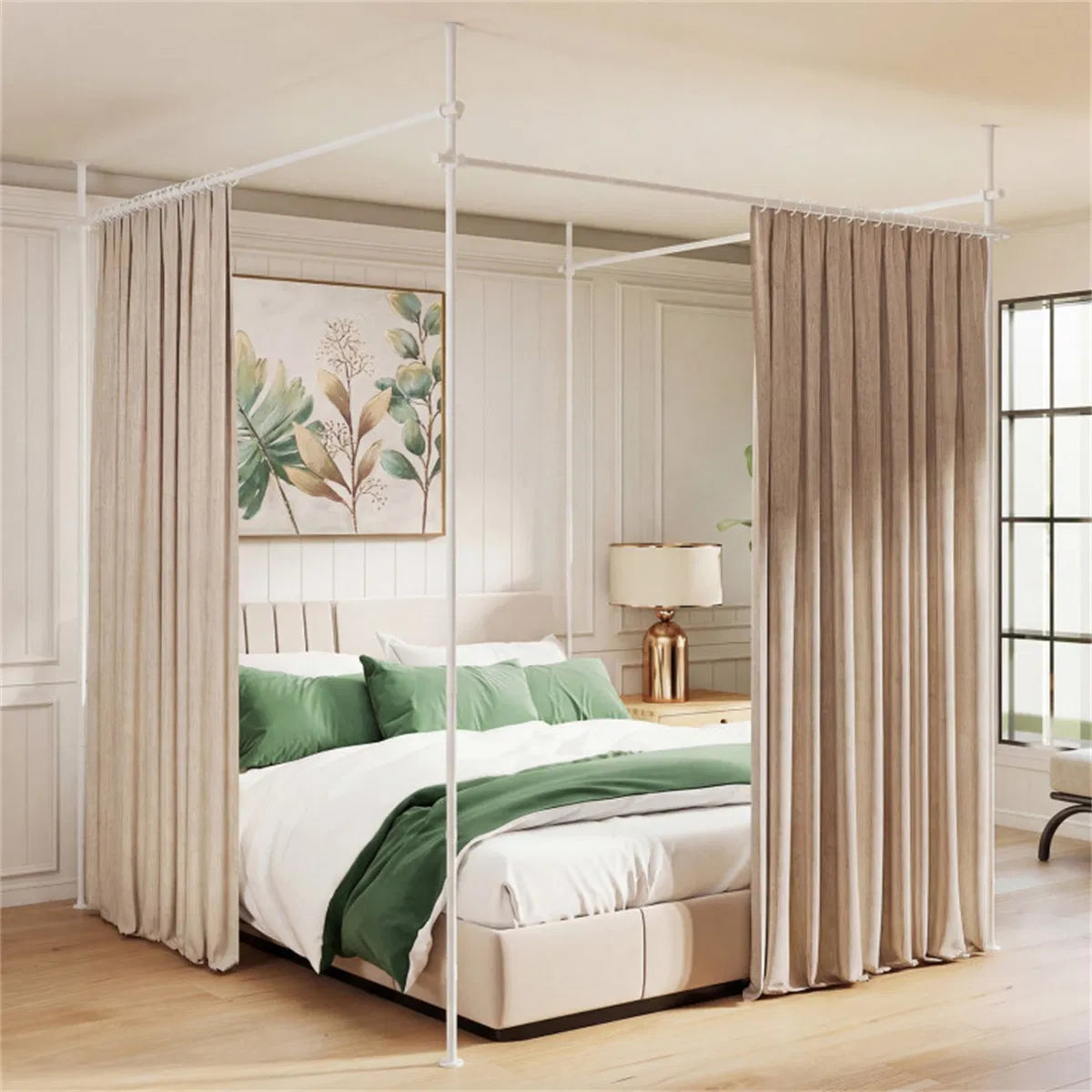 Drill-free L-shaped Room Divider Curtain Rod, Adjustable 28"-142"W X