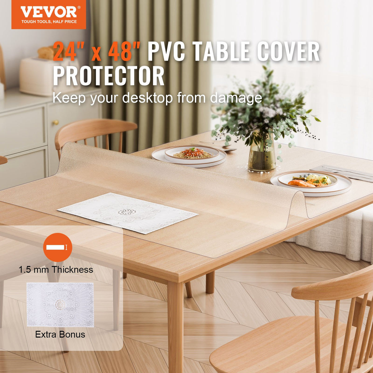 PVC Table Protector 24x48 Inch Frosted Plastic Desk Protector 1.5mm