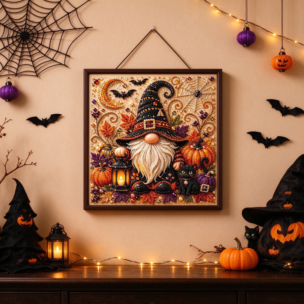 DIY Halloween Pearl Art Kit - Gnome With Lantern, 3D Rhinestone Diamond