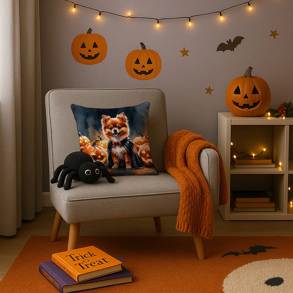 Pomeranian Puppy Halloween Throw Pillow Machine Washable, Indoor