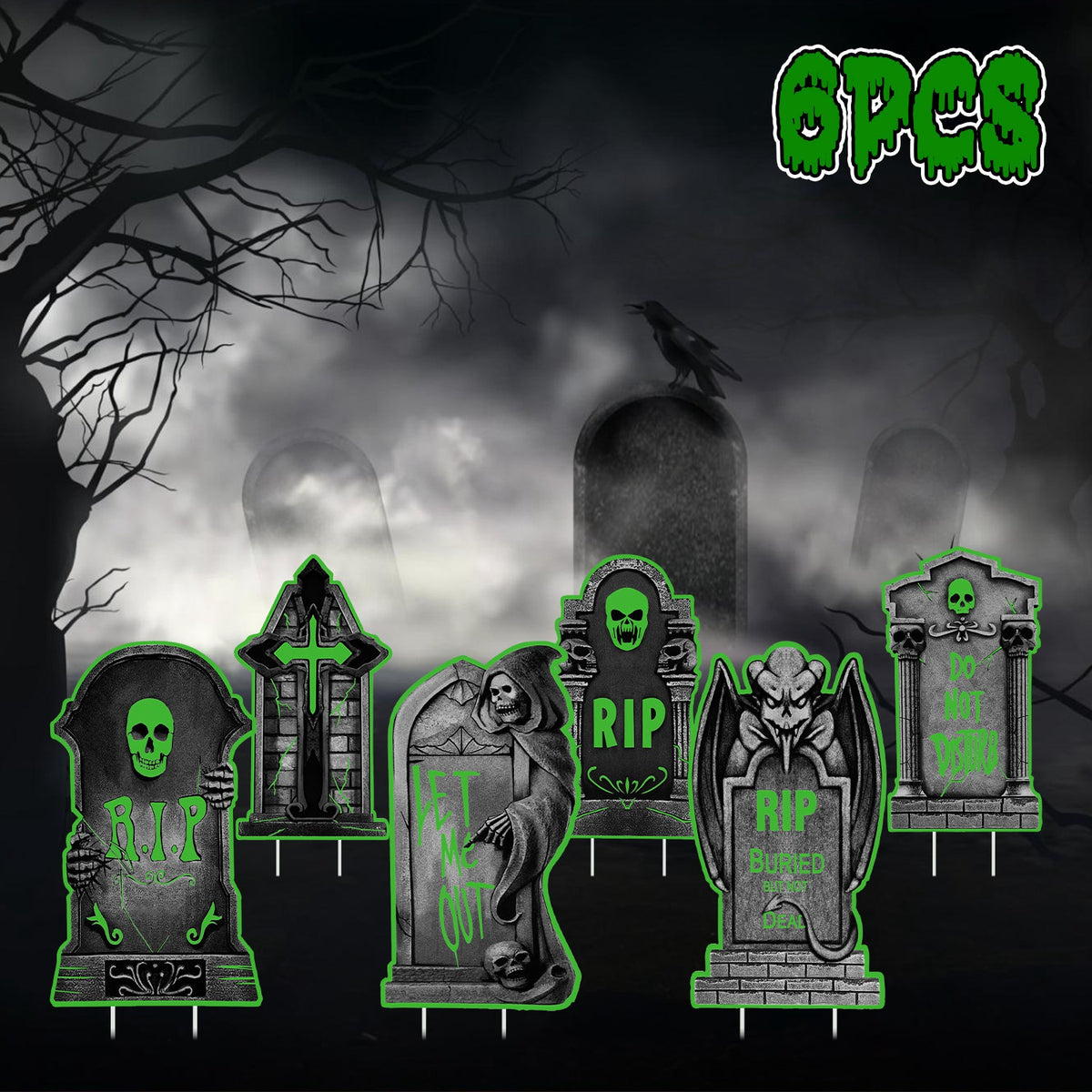 6Pcs Skull Or 6Pcs Tomb Or 5Pcs Black Cat Halloween Yard Sign