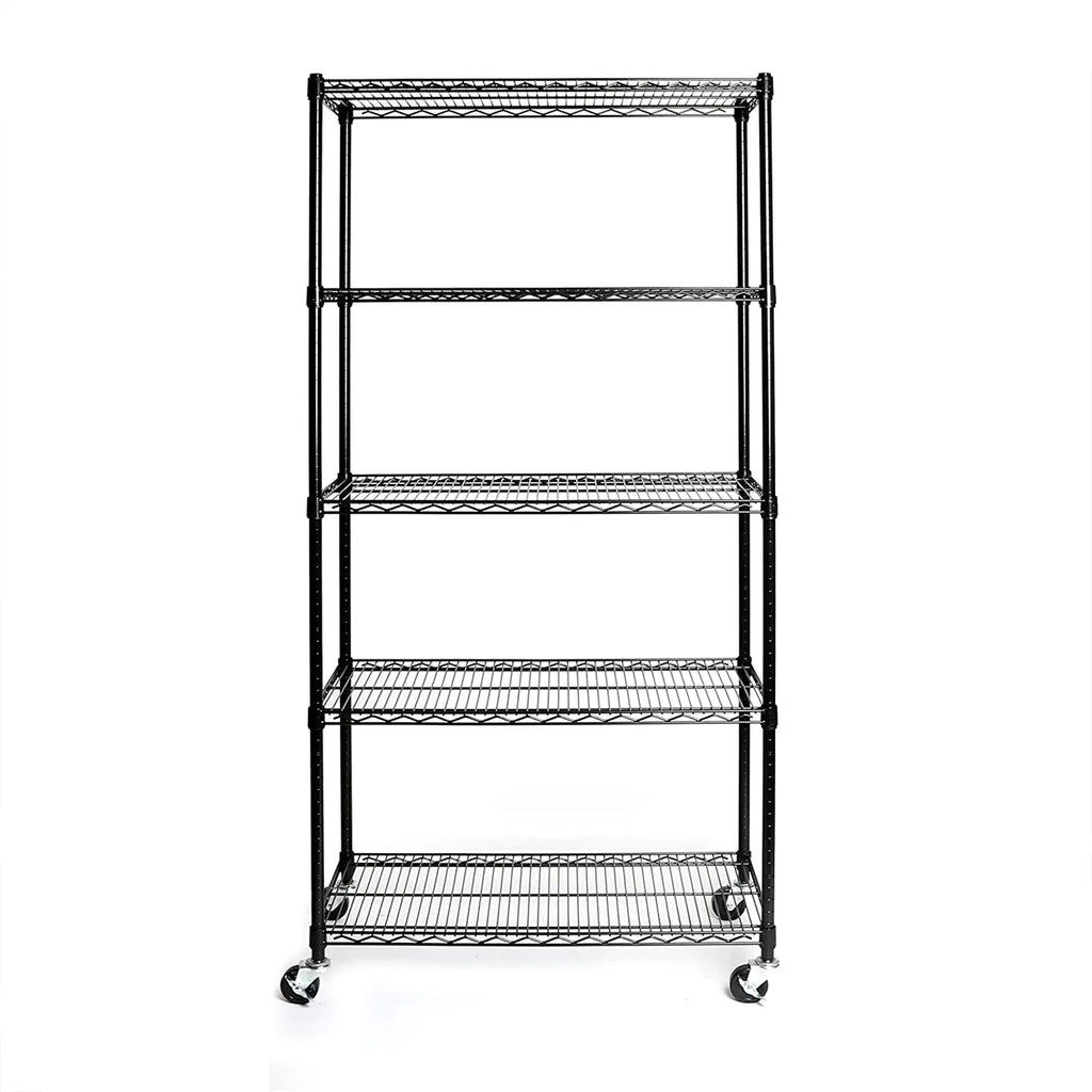 5-Tier Nsf-certified Steel Wire Shelving With Wheels Black