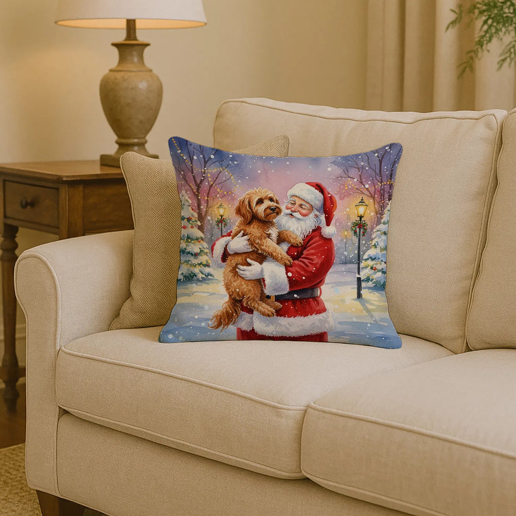 Labradoodle With Santa Claus Throw Pillow Decorative Indoor Outdoor