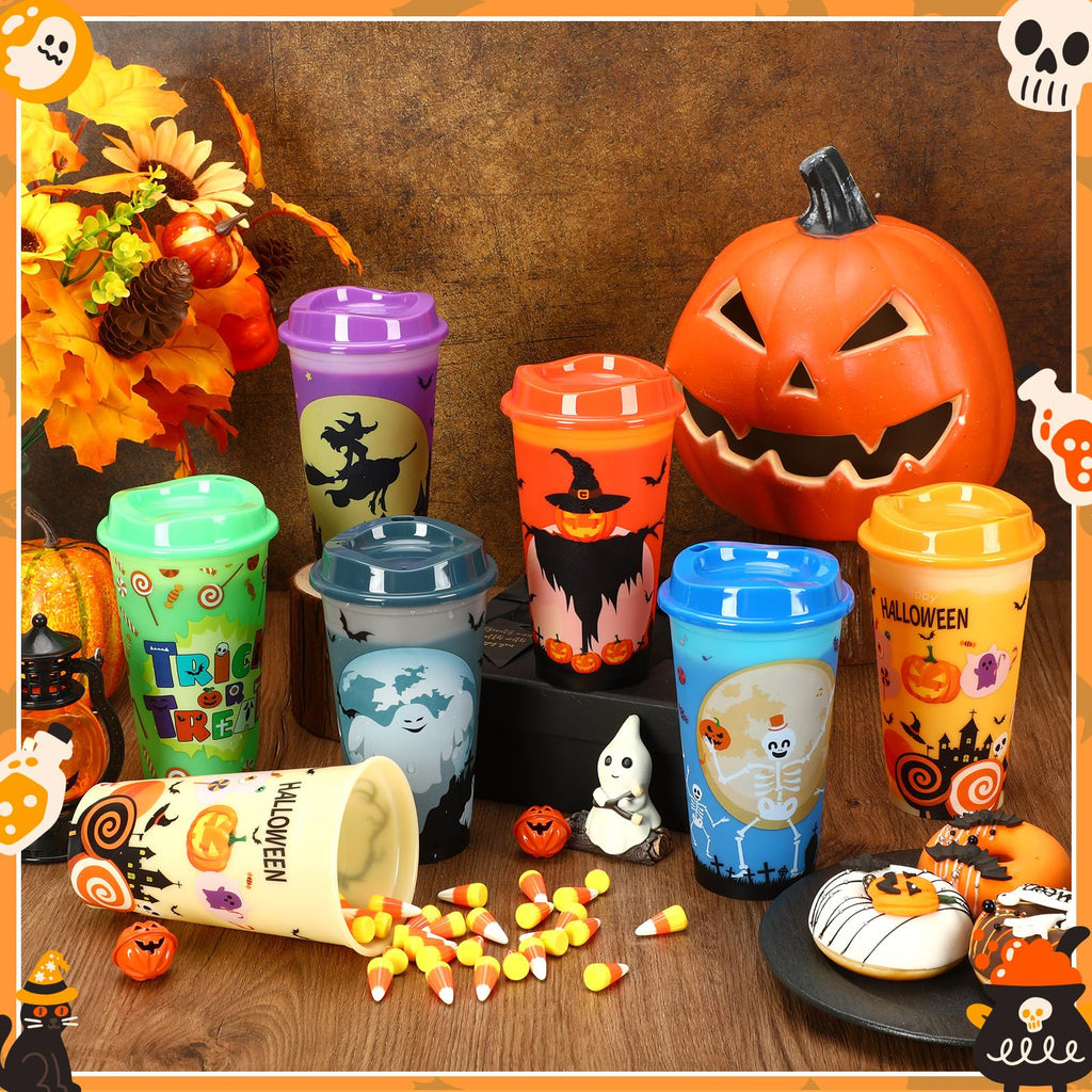 6pcs Halloween Color Changing Cups, 16Oz Reusable Plastic Coffee Cups