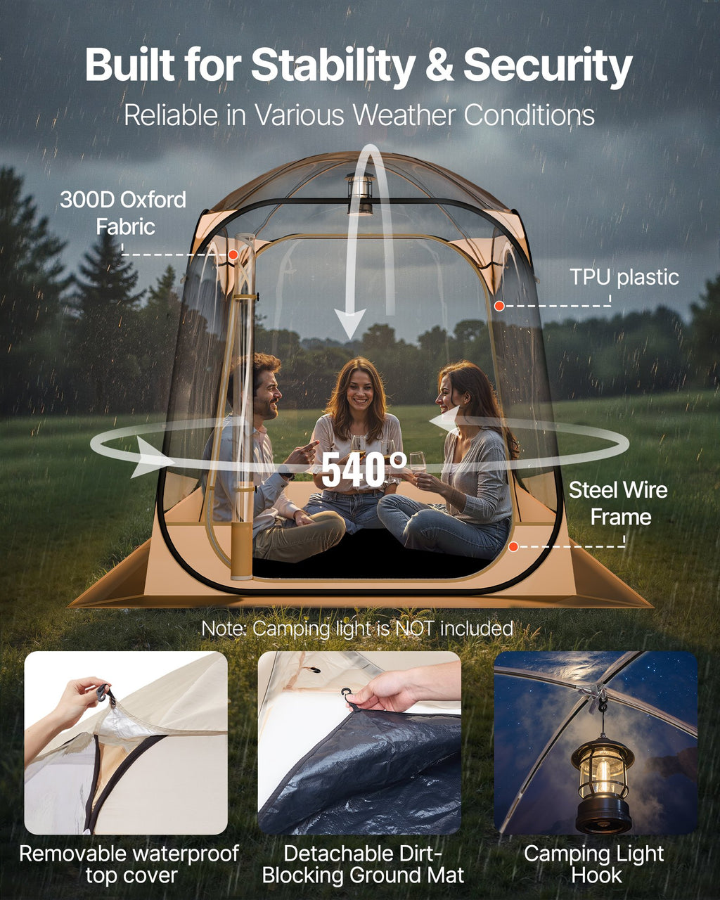 Pop Up Sports Tent, 63x63 In Clear Bubble Tent For 2-4 Persons