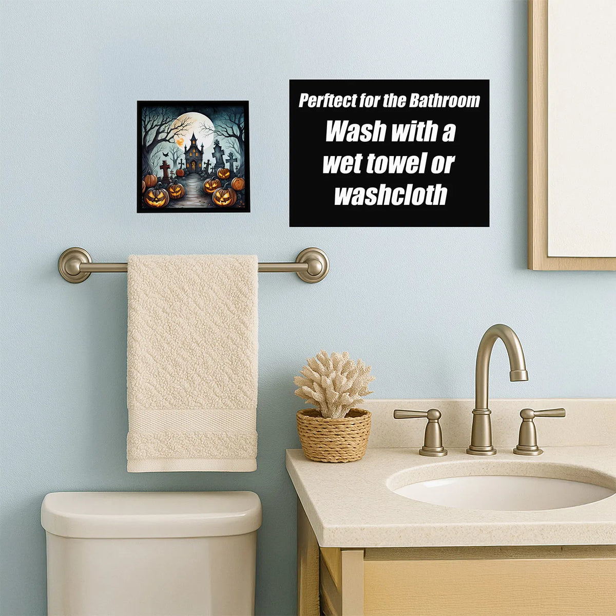 Graveyard Spooky Halloween Framed Metal Print Bathroom, Kitchen, Office
