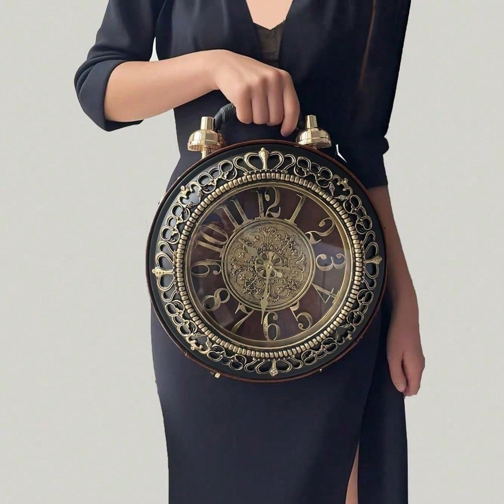 Retro Clock Shaped Crossbody Purse Handbags Women Shoulder Bag Vintage